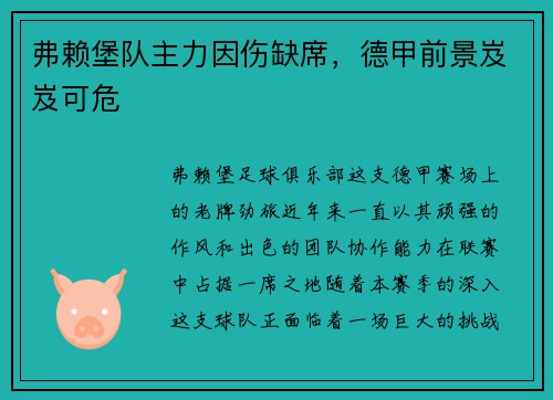 弗赖堡队主力因伤缺席，德甲前景岌岌可危